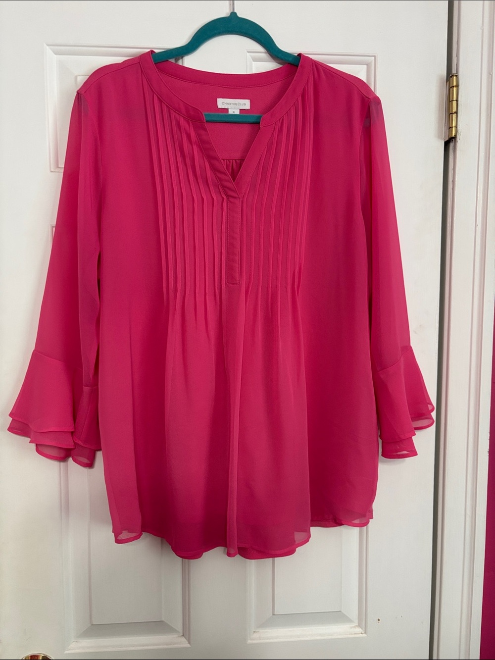 Charter Club Women's Bright Fuchsia Pintuck V-Neck Blouse